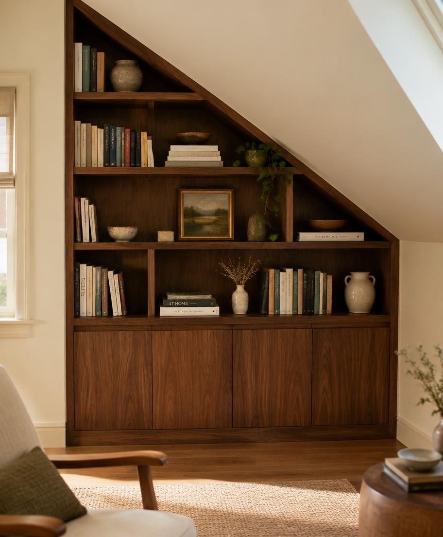 Sloped-ceiling bookshelf